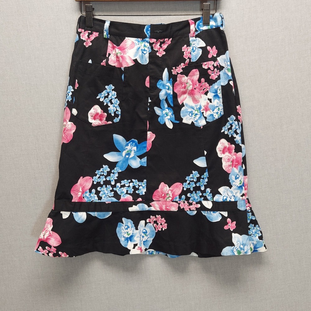 Womens Floral A Line Flounce Hem Skirt 6 Y2K Coquette Preppy Office Chic Pockets